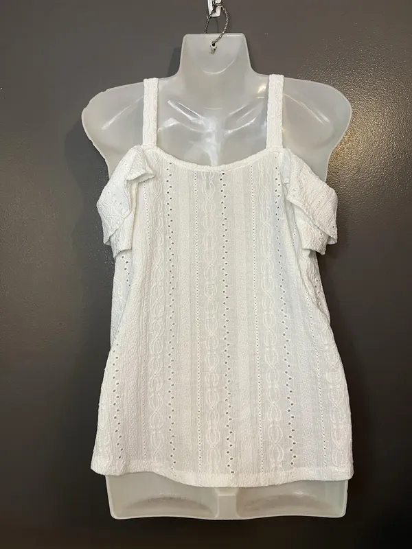 Cable & Gauge Shirt Womens Small White Ruffle Cold Shoulder Eyelet Summer Top - Image 4