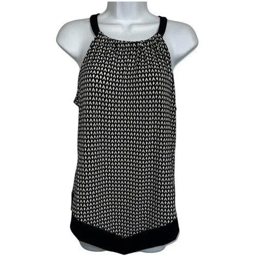 WHITE HOUSE BLACK MARKET Geometric Halter Sharkbite‎ Black White Top NWOT S - Image 2