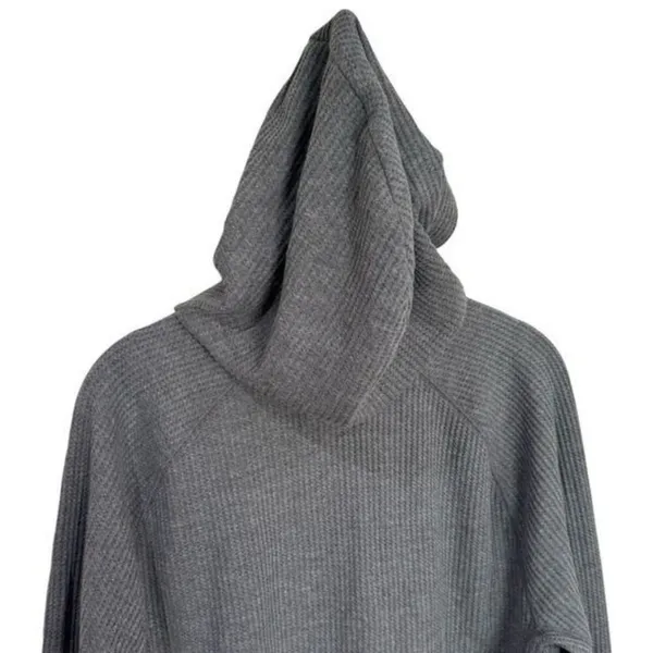 NEW Old Navy Grey‎ Waffle Knit Hooded Sweater Holiday Cabincore Cozy Unisex M - Image 5