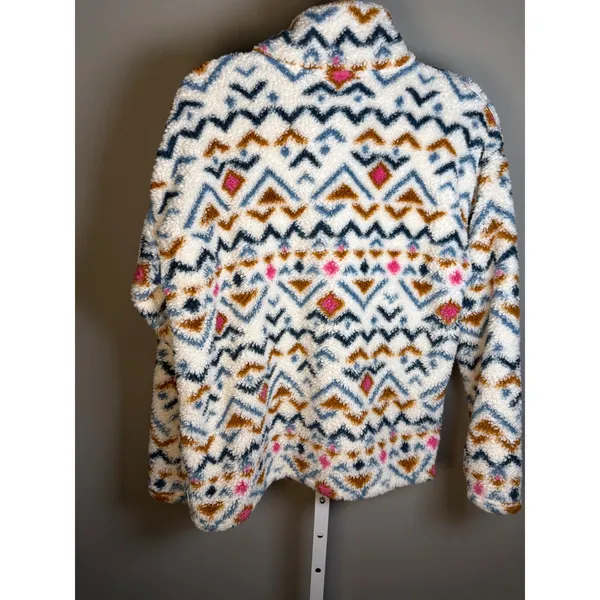 Eddie Bauer Aztec Print Fuzzy 1/4 Zip Fleece Pullover L Cozy Cabincore Southwest - Image 5
