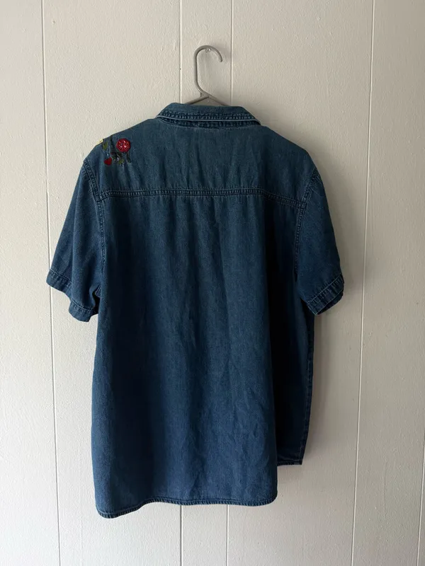 Vintage Bobbie Brooks Embroidered Button Down Denim Shirt Floral XL - Image 5