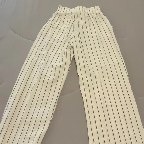Sienna Sky Cotton White Navy Striped Wide Leg Paperbag Waist Cotton Pants Medium - Image 3