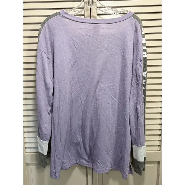 VS PINK Lavender/Gray V Neck Long Sleeve Top Size L‎ Oversized Lightweight - Image 7