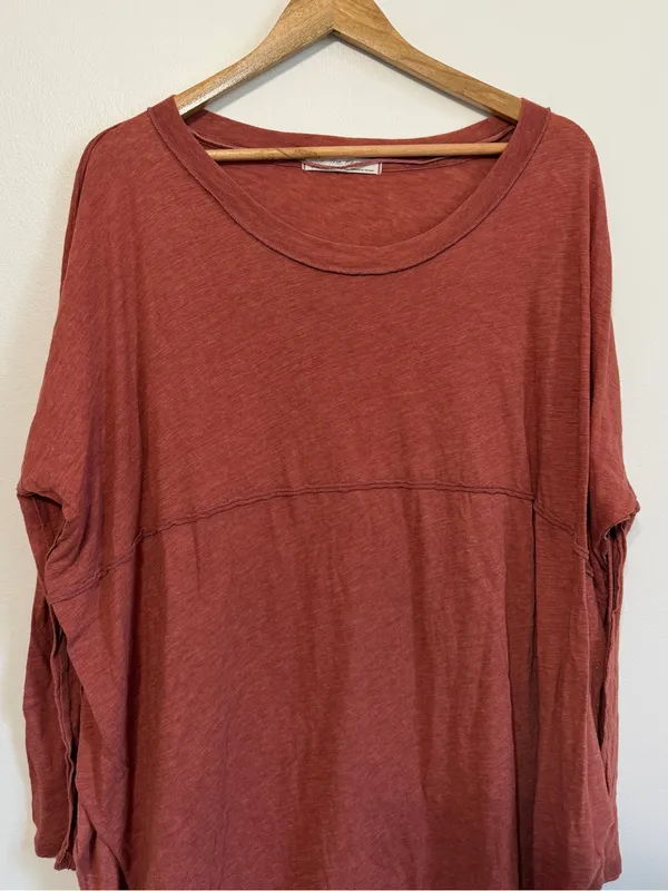 Free People Oversized Long Sleeve Tunic Top Size XS Orange Boho - Image 3