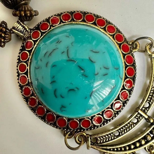 Turquoise blue and brown boho pendant necklace - Image 4