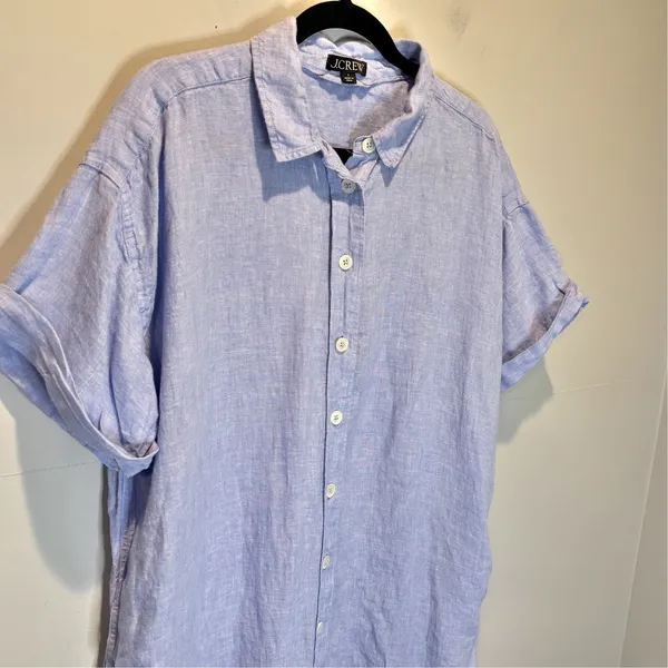 J. Crew Blue Capitaine Linen Short Sleeve Shirt Dress - size Large - Image 3