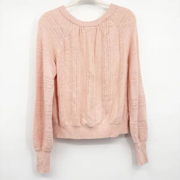 Meadow Rue Anthropologie Womens Peach Textured Boucle Boho Ribbed Sweater Size S - Image 7