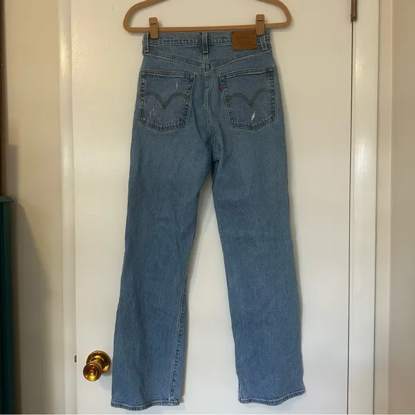 Levi’s Ribcage Straight Jeans Button Fly Womens 27 Distressed - Image 8