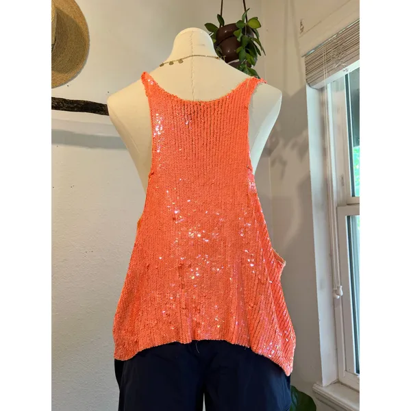 Joe's Jeans Pink Mermaid Slouchy Sequin Beaded Tank Top Size Medium Some Wear - Image 9