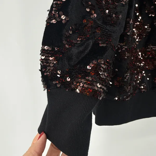 NWT Zara Trafaluc Black w/ Red Sequin Turtleneck Sweater Women's Size‎ Medium - Image 3