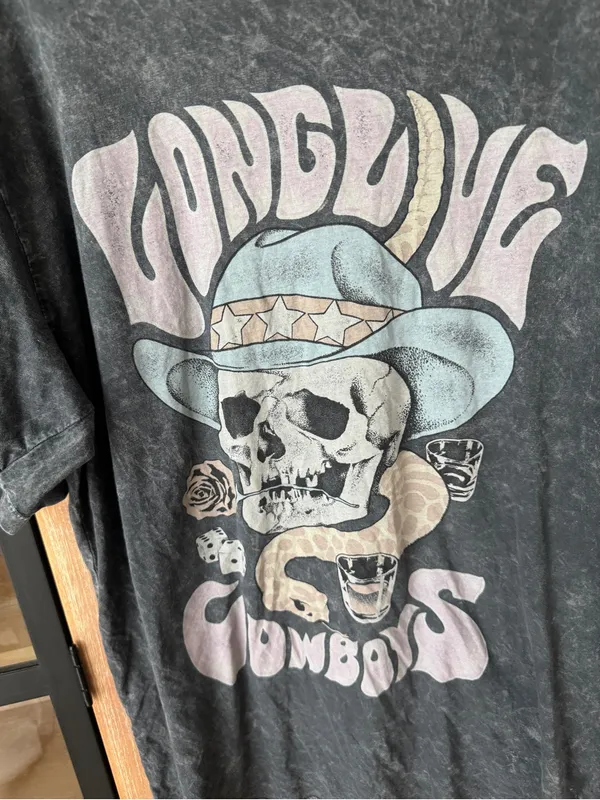 Long Live Cowboys skull western mineral washed tee tequila snake short sleeve - Image 4