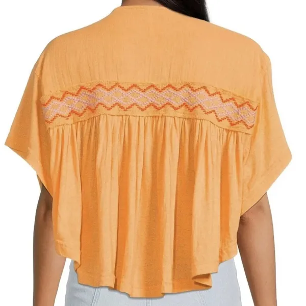Free People Orange Blouse with Embroidered Details - Image 3