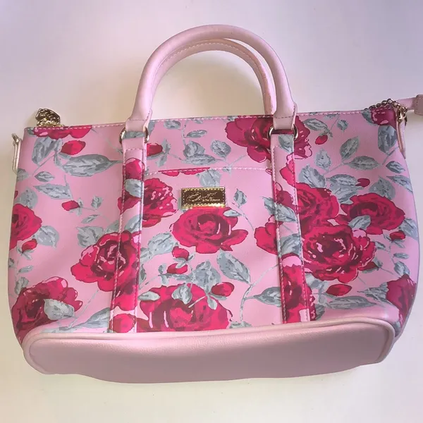 Luv Betsy by Betsy Johnson Pink Floral Purse with Gold Tone Chain Strap - Image 13