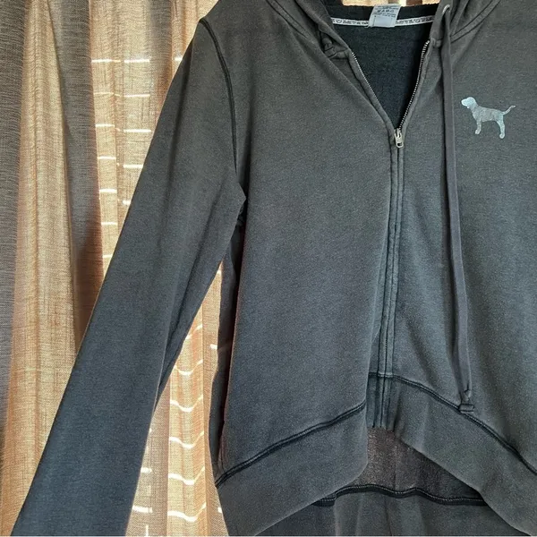 Y2K Pink Victoria’s Secret Grey Zip Up Love Pink Hopded Sweatshirt Size Medium - Image 7