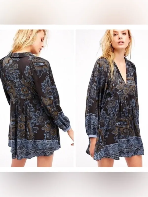Free People Say You Love Me Paisley Silky Mini Tunic Dress S - Image 2