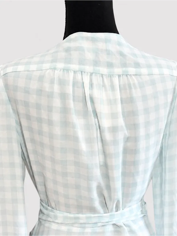 WAYF Blue White Gingham Wrap Ruffle Hi Low Midi Dress NWT M Cottagecore - Image 10