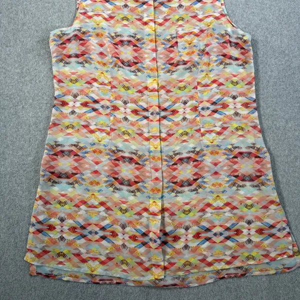 Cabi Women's Large Avery Aztec Geometric Sleeveless Blouse Top Sheer Button Up - Image 5
