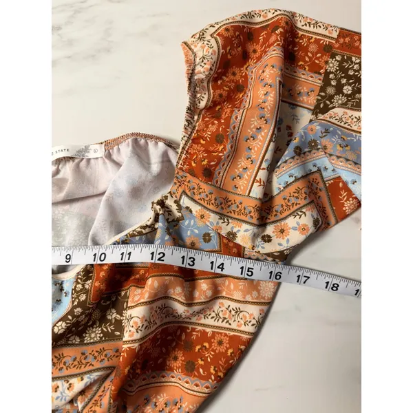 Altar'd State Floral Patchwork Crop Top Long Balloon Sleeve Boho Rust Blue Large - Image 11