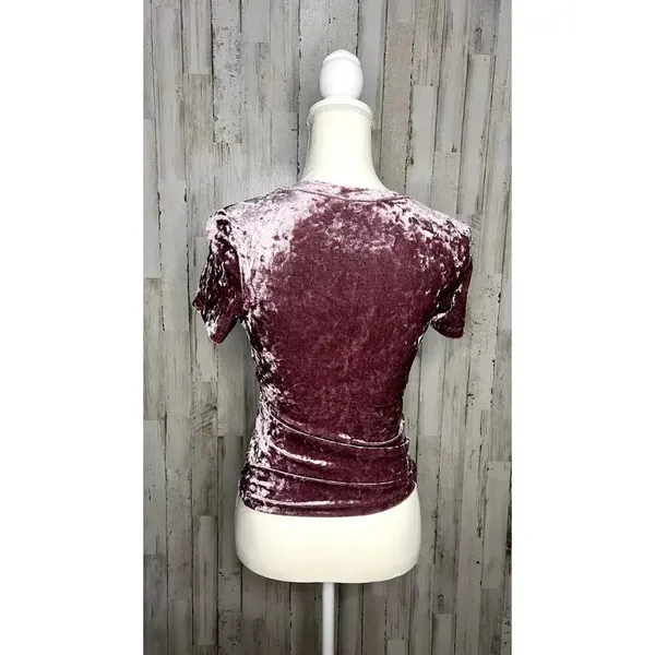 Free People Women's‎ Size Small Pink Velvet Short Sleeve Baby Tee Top Casual - Image 4