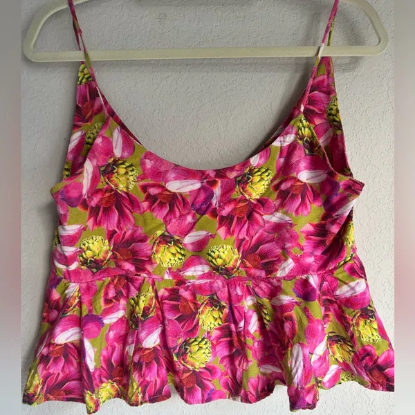FARM Rio Floral Pink Ruffle Crop Babydoll Tank Top - Image 3