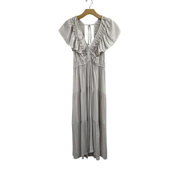 Anthropologie‎ Ruffled Tiered Midi Dress Beige Cottagecore Romantic Boho S - Image 2