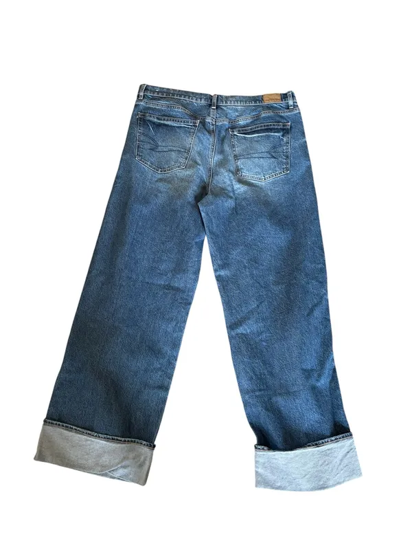 American Eagle High Rise Stovepipe Wide Leg Cuffed Jean 16X31” Stretch Med Blue - Image 2
