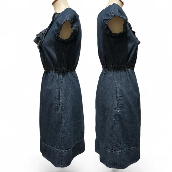 Maeve by Anthropology Extra Small Ruffle Neck Denim Dress - Image 2