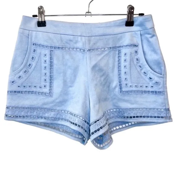 Joa Los Angeles High Rise Waist Light Blue Faux Suede Lined “Hot Pants” Shorts S - Image 4