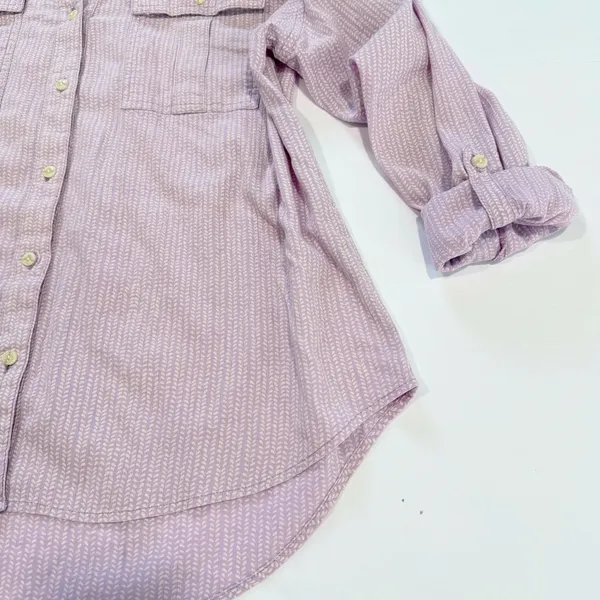 LL Bean Lavender Herringbone Organic Cotton Button Up Hi Low Shirt‎ Size XL - Image 7