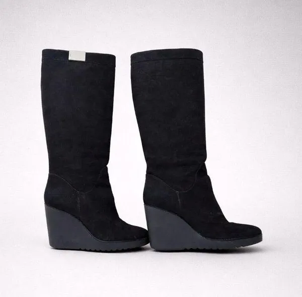 Donald Pliner Iliya Black Suede Wedge Knee High Boots Size 9.5. - Image 2