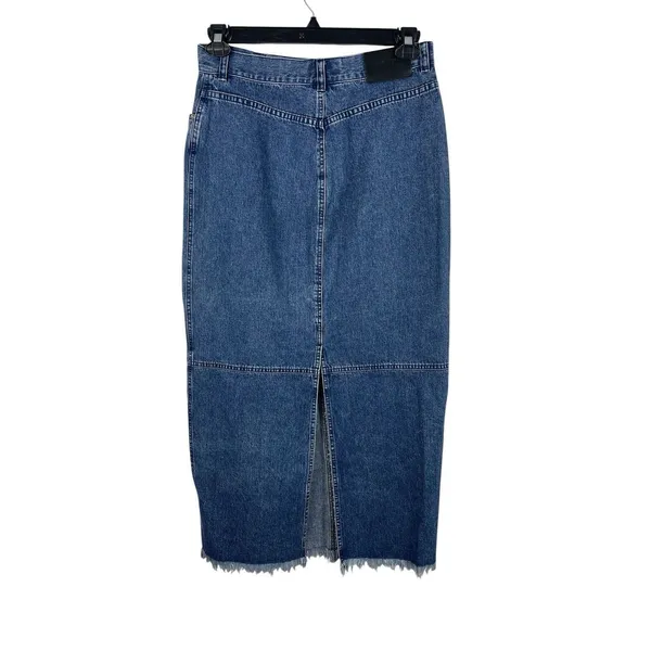 Lauren Jeans Co Ralph Lauren Denim Midi Skirt 10 Blue Frayed Hem Y2K Western - Image 2