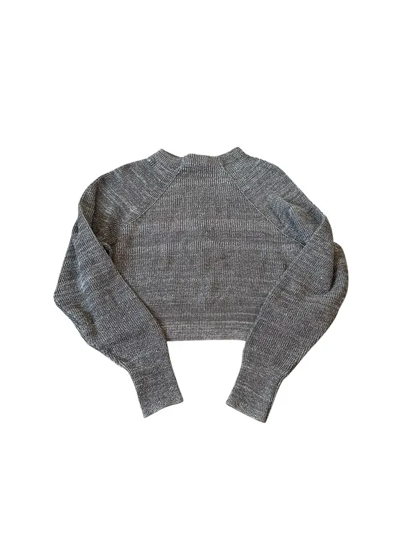 Free People Too Good Mock Neck Marled Gray Sweater Cropped Preppy Grunge - Image 2