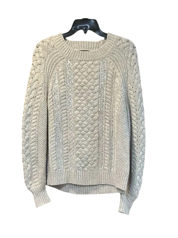 J‎ Crew Cable-Knit Sequin Sweater Size Small S Gray Crew Neck Merino Wool Blend - Image 2
