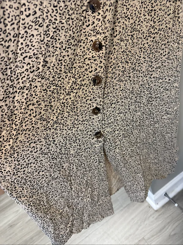 Japna Leopard Print Midi Dress Western Boho Button Front Smocked Back L - Image 3