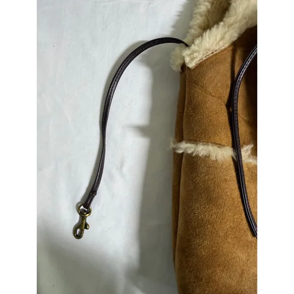 UGG Australia Chestnut Suede Shearling Trim Crossbody Hobo Bag Brown Leather - Image 7