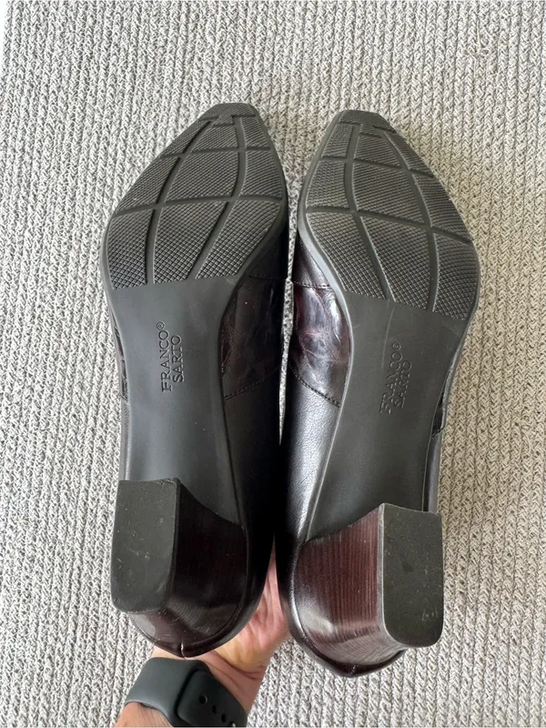 Vintage Franco Sarto Dark Brown Croc Embossed Faux Leather Block Heels Shoes 10 - Image 8