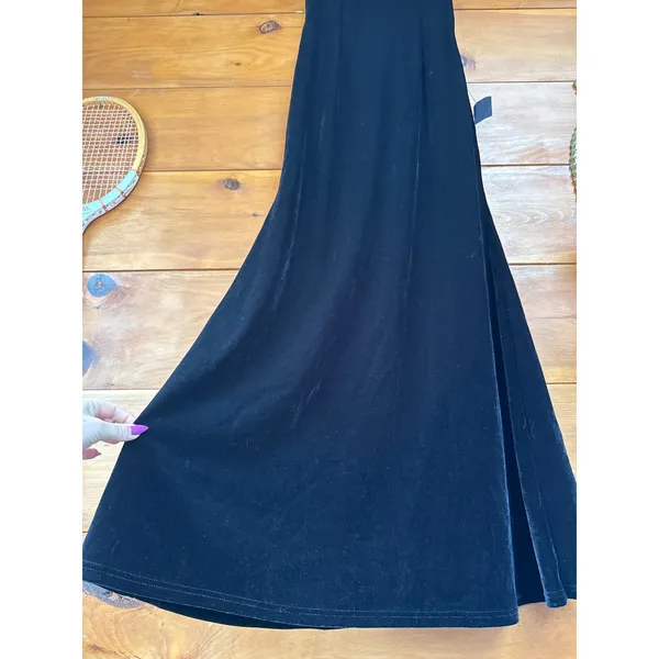 NWT Lulus Alluring Event Black Velvet Lace Puff Sleeve Maxi Dress Banquet Gala L - Image 5