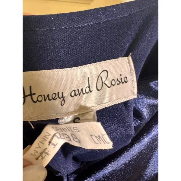 Honey and Rosie Navy Blue Satin Sweetheart Neck Side Slit Maxi Formal Gown Small - Image 4