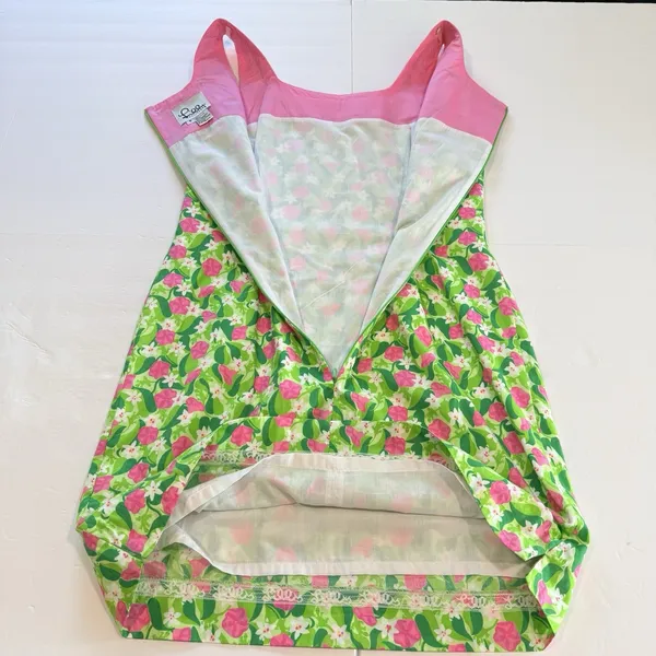 Lilly Pulitzer Pink Green Floral Sleeveless Cotton Dress Size 8 Vintage - Image 6