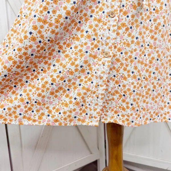 A Loves A Ditsy Floral Button Front‎ Spaghetti Strap Sundress Orange Pink Small - Image 6