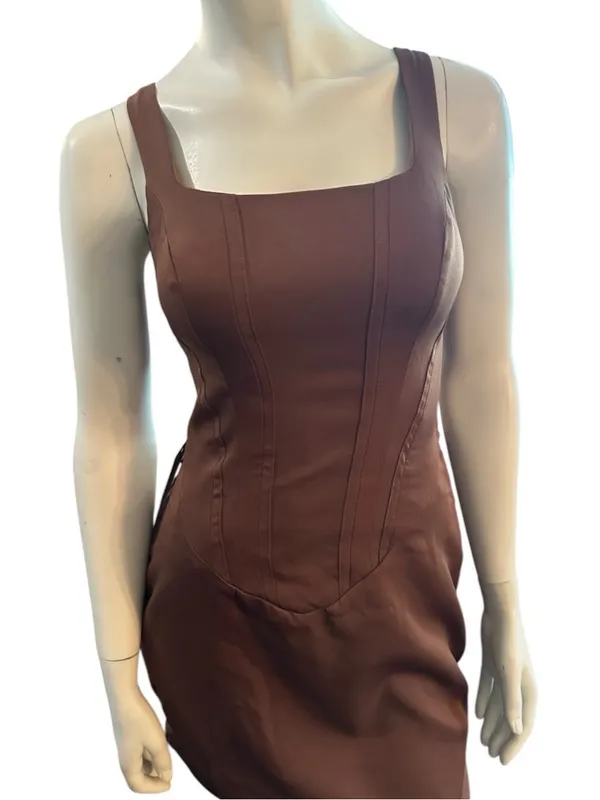 Wear Your Love Square Neck Draped Mini Dress Brown See Measurements NWT - Image 2