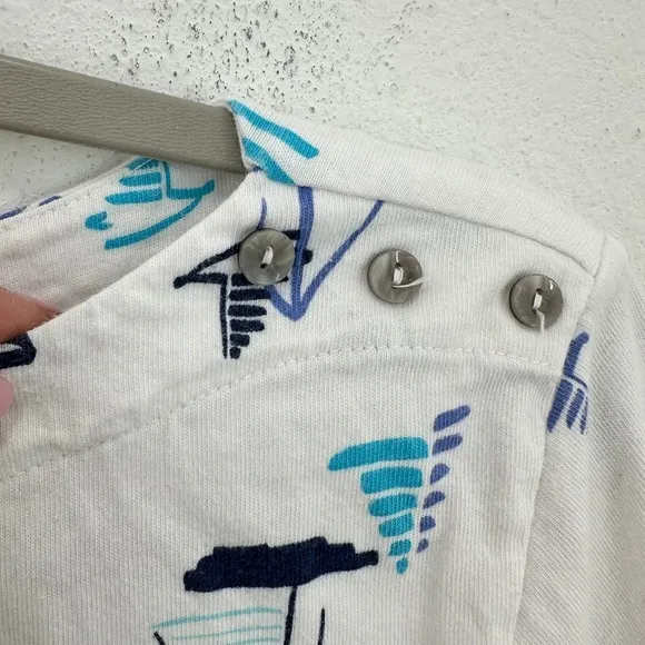 Fresh Produce Sailboat Print Boatneck Top Nautical 3/4‎ Sleeve White Blue - Image 6