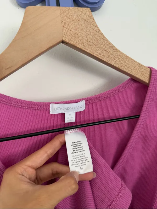 beyond yoga medium rib v neck tank hibiscus pink orchid lounge comfy - Image 2