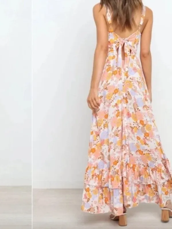 Anthropologie Abel the Label Orange Pink Floral Maxi Sun Dress - Image 8