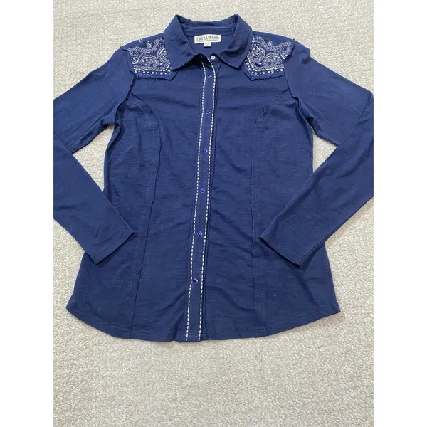 Idyllwind Navy Embellished Top size XS Cowgirl core rodeo style edgy western - Image 15