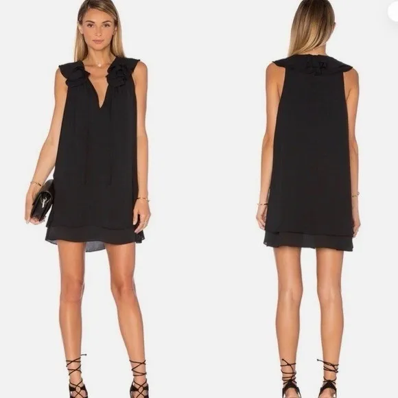 Amanda Uprichard Black Ruffle V-Neck‎ Sleeveless Shift Mini Dress Small classic - Image 2