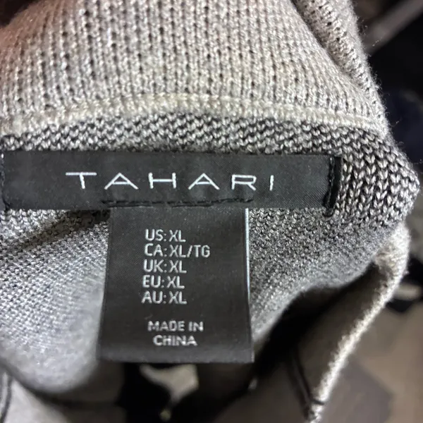 Tahari Womens XL‎ Grey Windowpane Plaid Mock Neck Knit Sweater Long Sleeve - Image 5