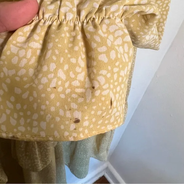 Pinch Womens Size Large Ruffle Dress Yellow White Geometric Dot Pattern Neck Tie - Image 13