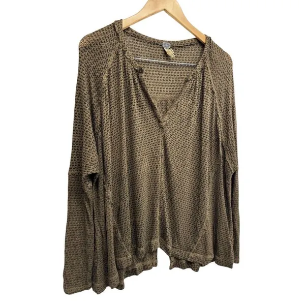 We The Free Knit Oversized Sweater Size Extra Small V‎ Neck Tan Black Slouchy - Image 6