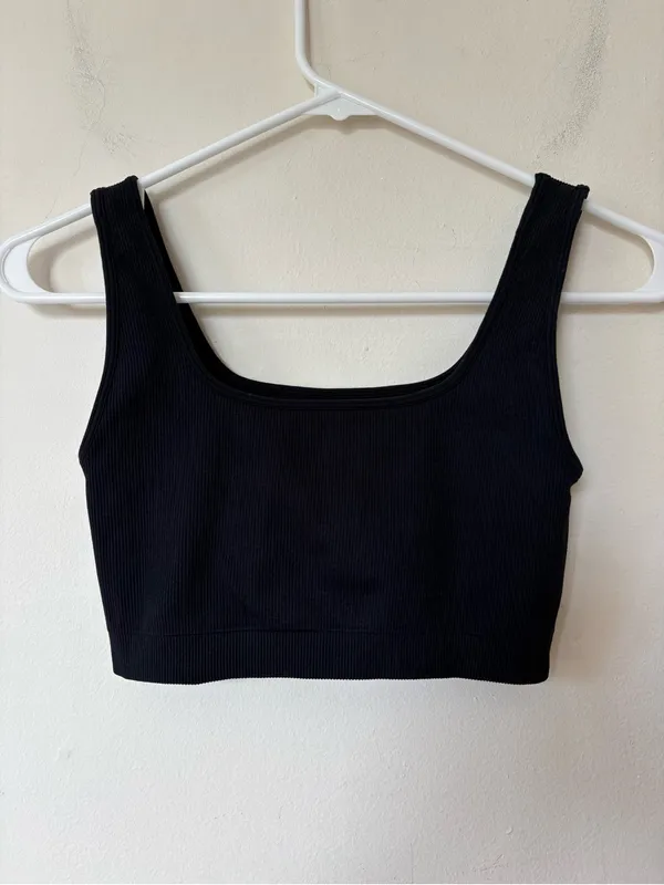SET ACTIVE SculptFlex Box Cut Ribbed Sports Bra in Onyx Black Sz Medium - Image 7
